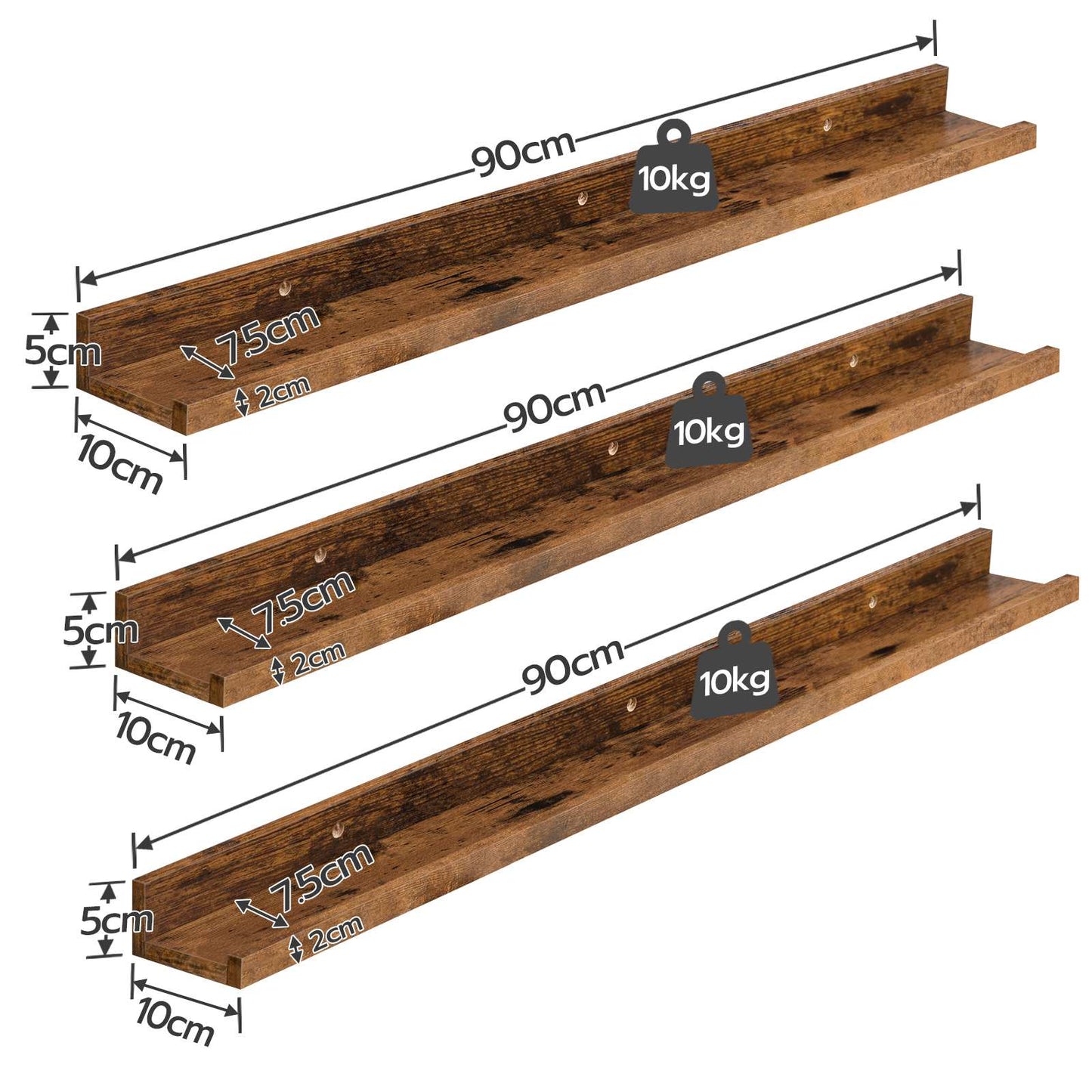Floating Shelves - Rustic Brown - HWLEXTRA 