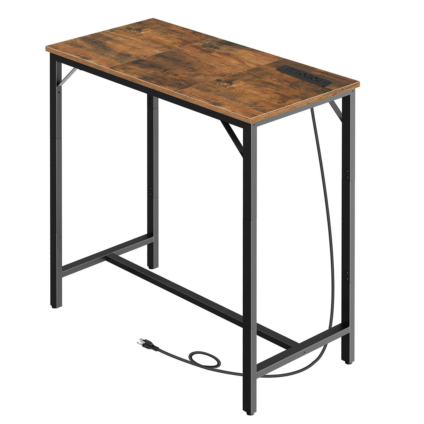 Bar Table with Charging Station - Rustic Brown & Black