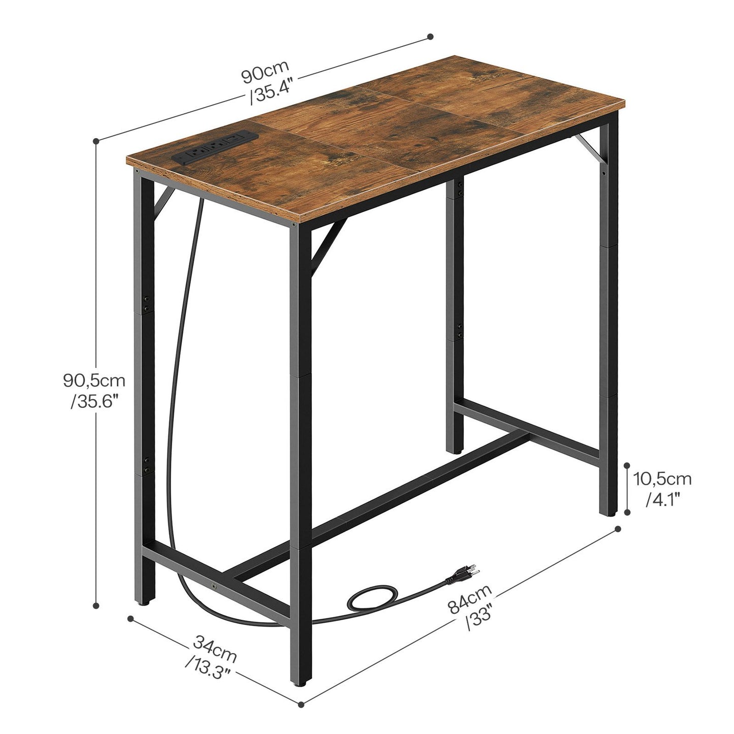 Bar Table with Charging Station - Rustic Brown & Black