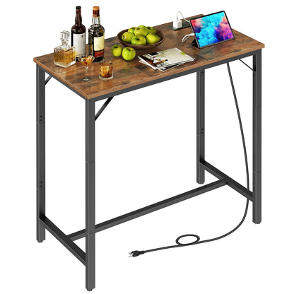 Bar Table with Charging Station - Rustic Brown & Black