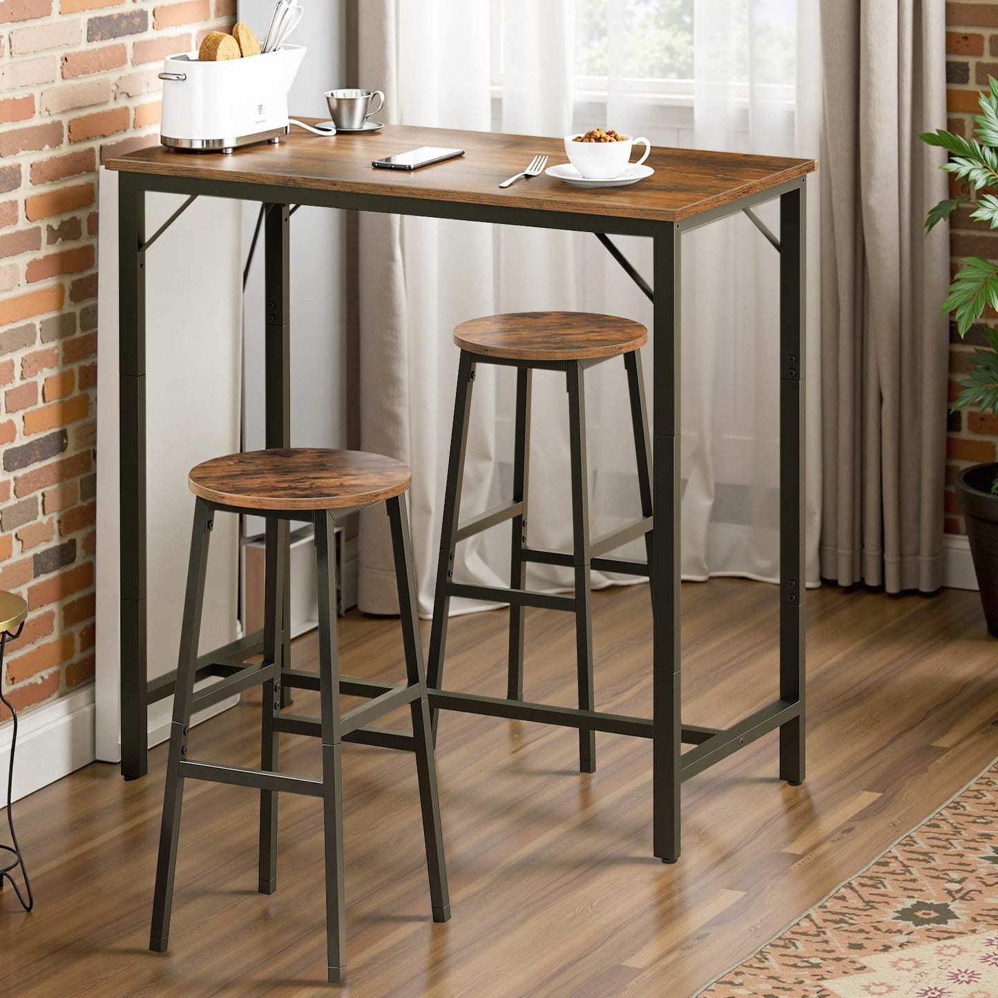 Bar Table with Charging Station - Rustic Brown & Black