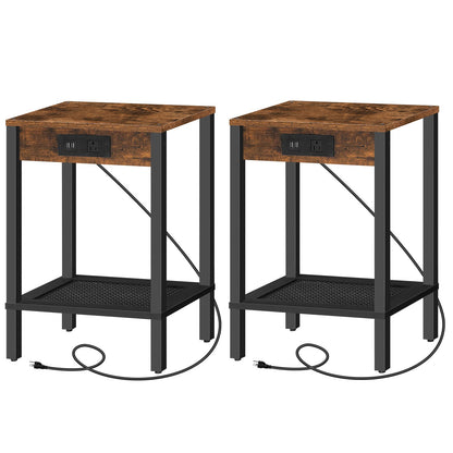 Side Table with Charging Station - Rustic Brown & Black