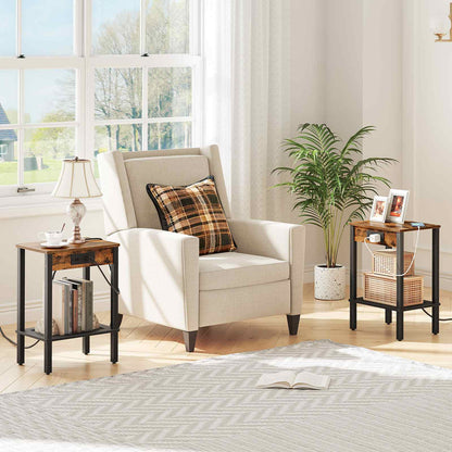 Side Table with Charging Station - Rustic Brown & Black
