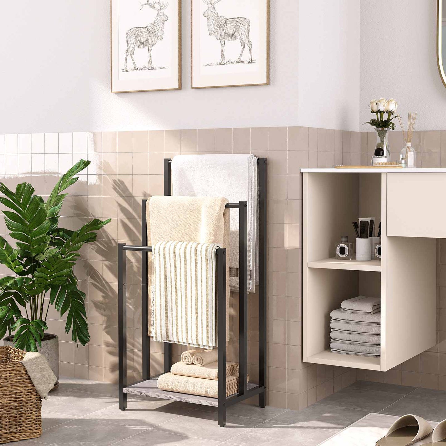 freestanding towel-rack - greige & black