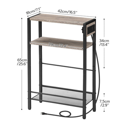 Small Narrow Side Table with Charging Station with Storage - Greige & Black