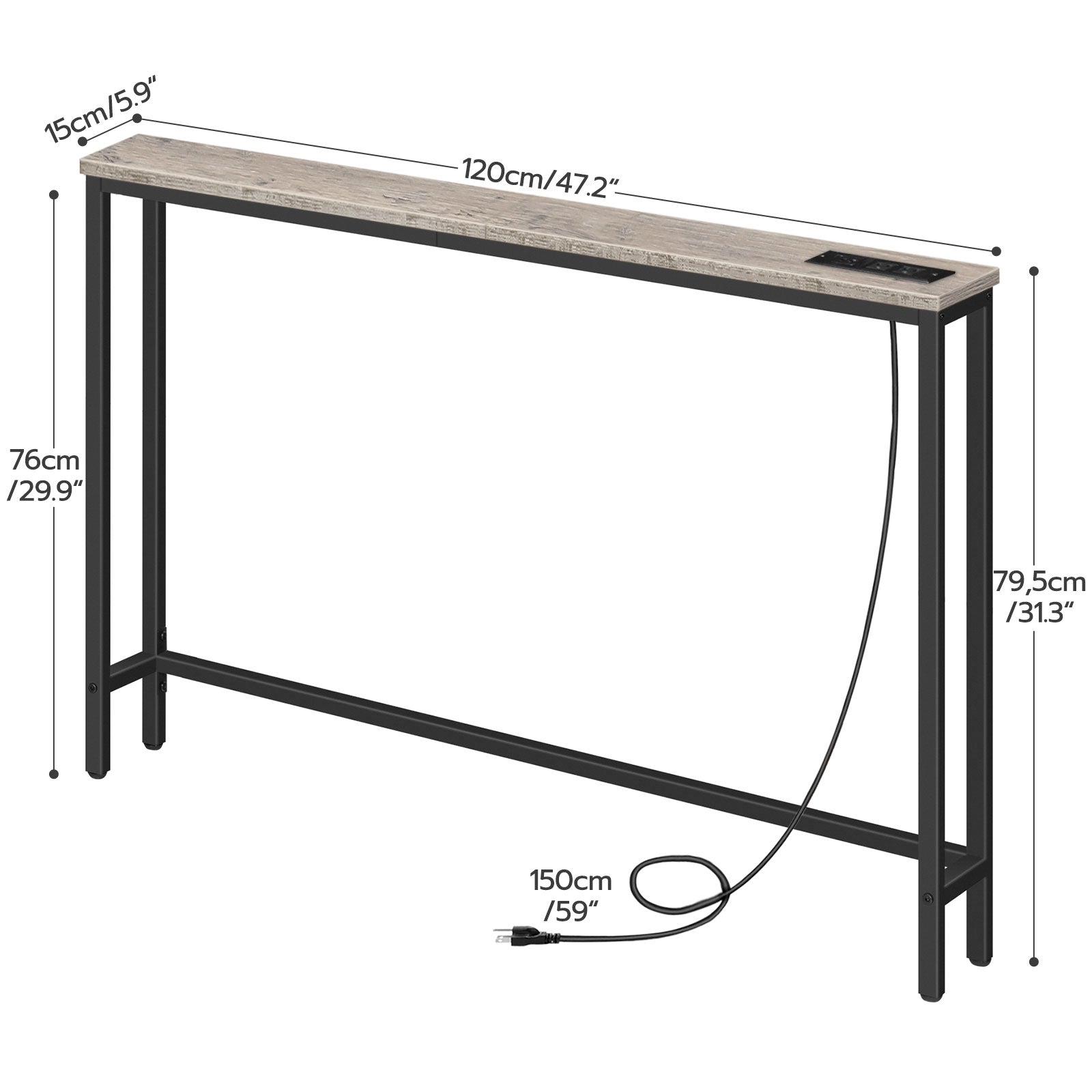 Console Table with Power Outlets, Charging Station - HWLEXTRA 