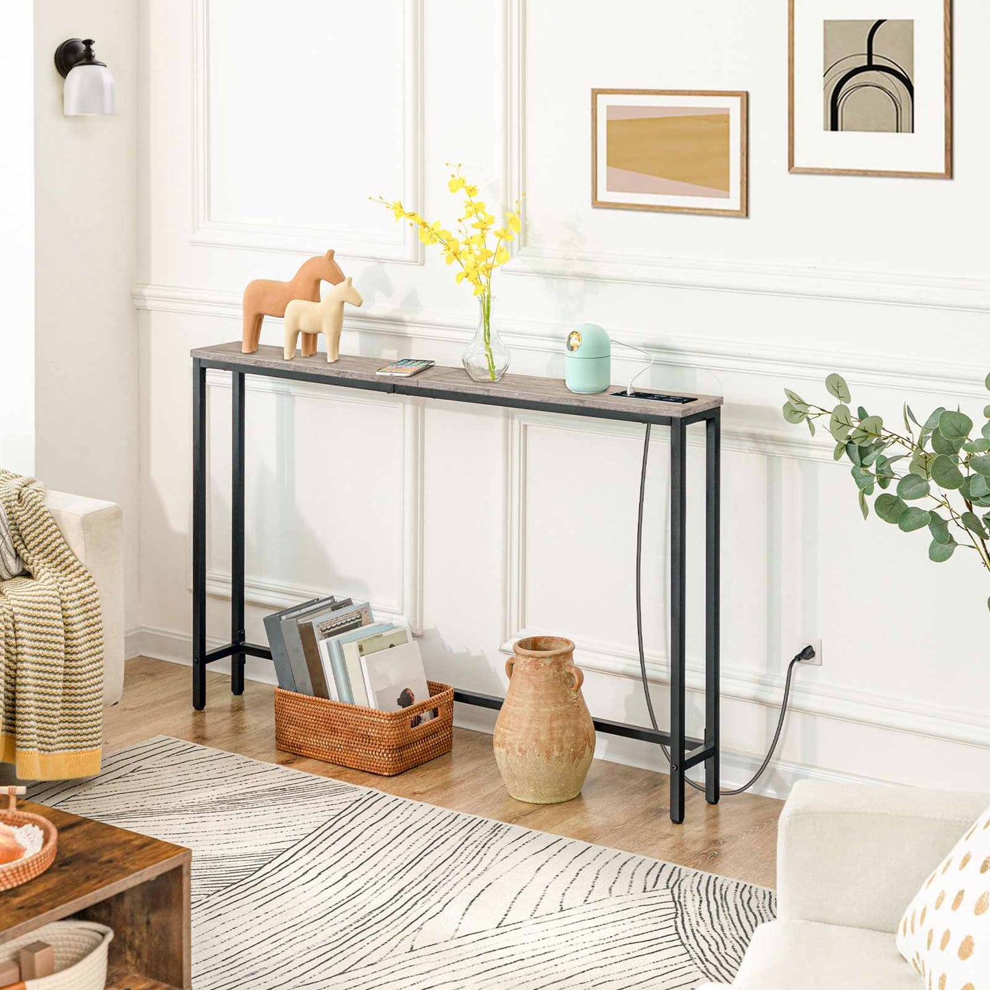 Console Table with Power Outlets, Charging Station - HWLEXTRA 