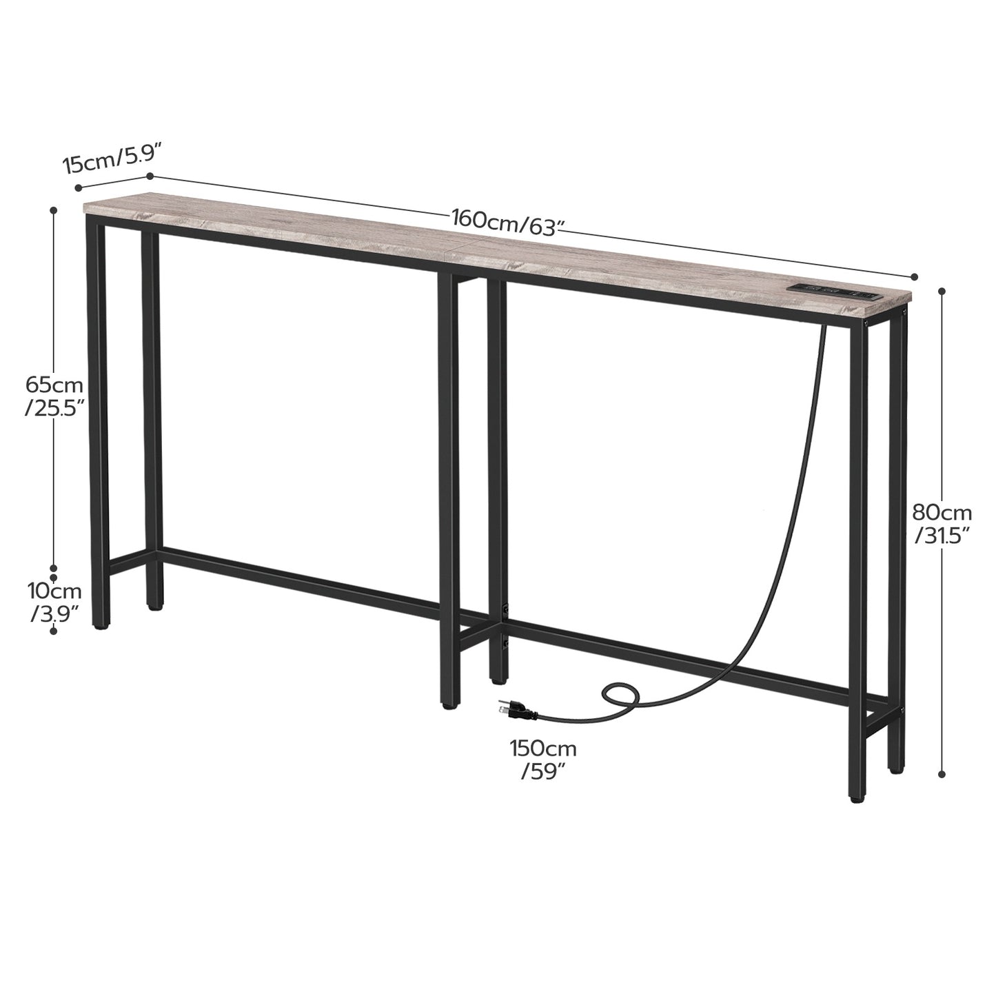 Console Table Charging Station - Greige & Black