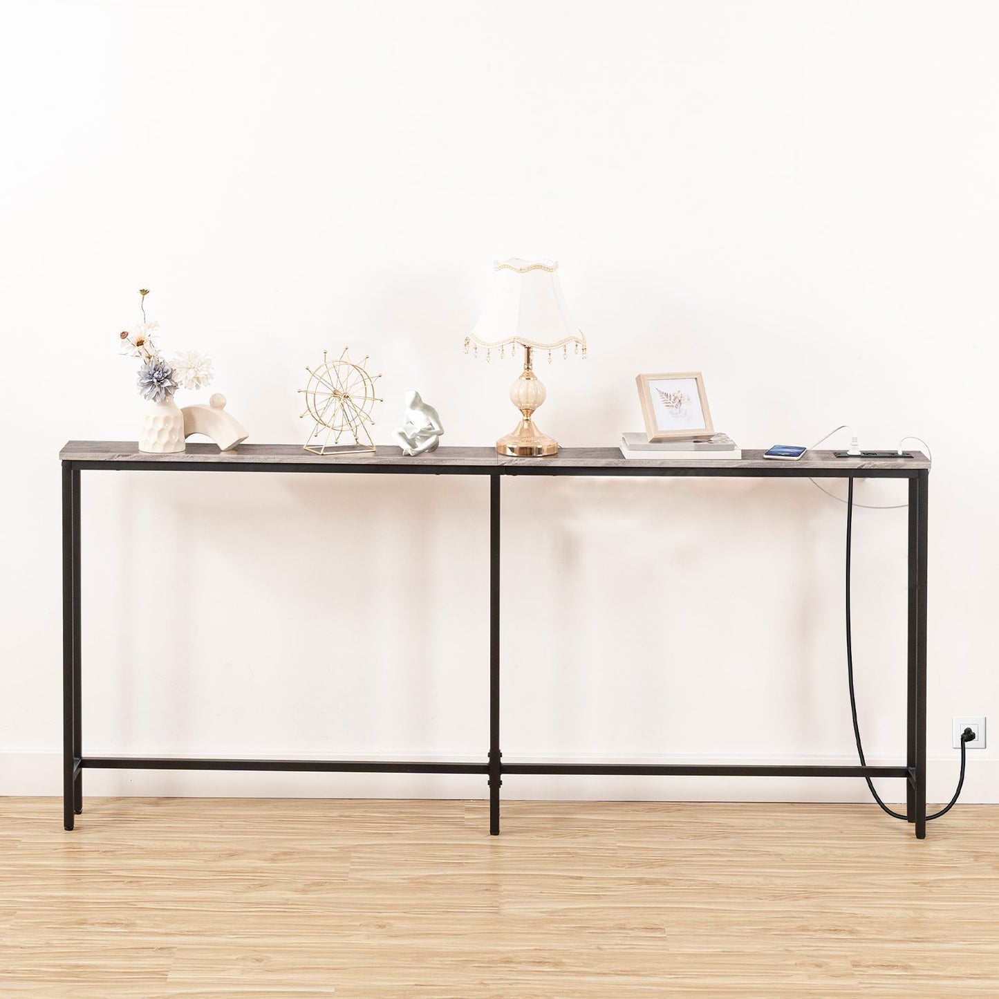 Console Table Charging Station - Greige & Black