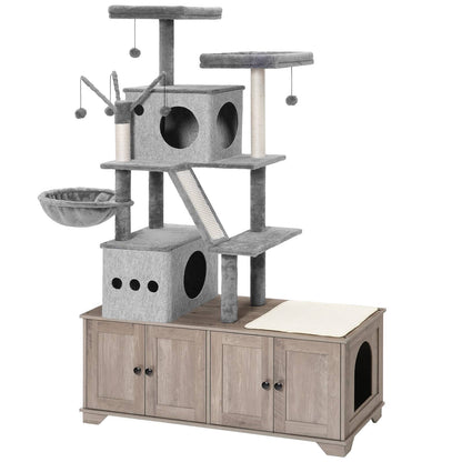 Double Litter Box Enclosure with Cat Tree