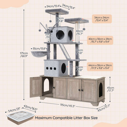 Double Litter Box Enclosure with Cat Tree