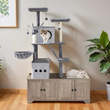 Double Litter Box Enclosure with Cat Tree