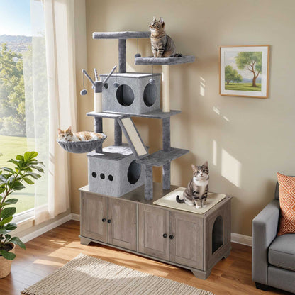 Double Litter Box Enclosure with Cat Tree