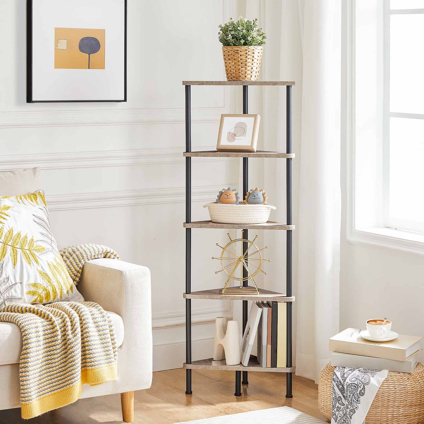 corner shelf - greige & black