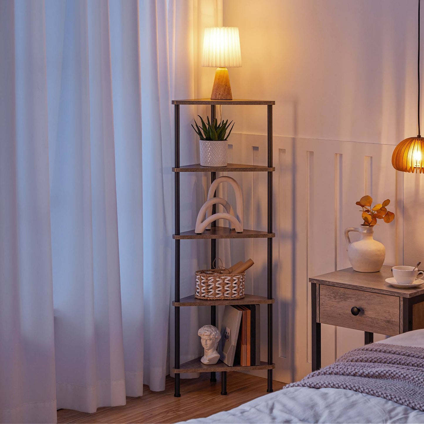 corner shelf - greige & black