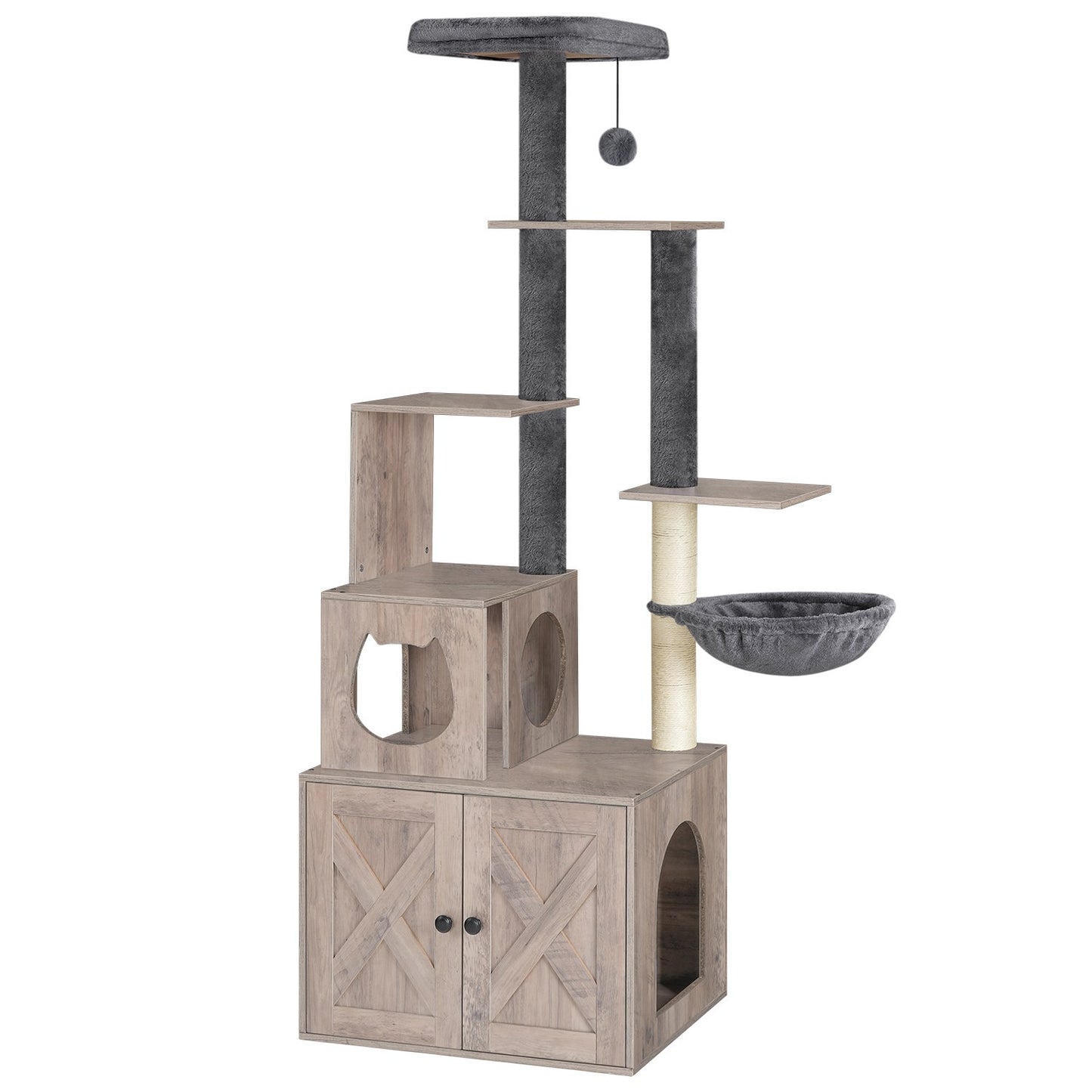Cat Tree with Litter Box Enclosure - Grey