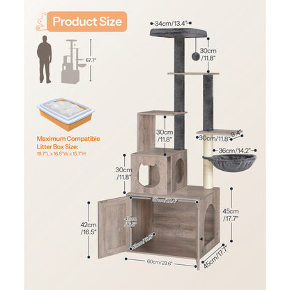 Cat Tree with Litter Box Enclosure - Grey