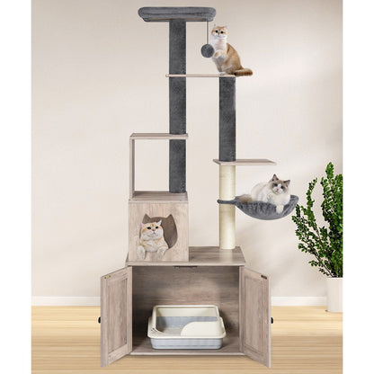 Cat Tree with Litter Box Enclosure - Grey