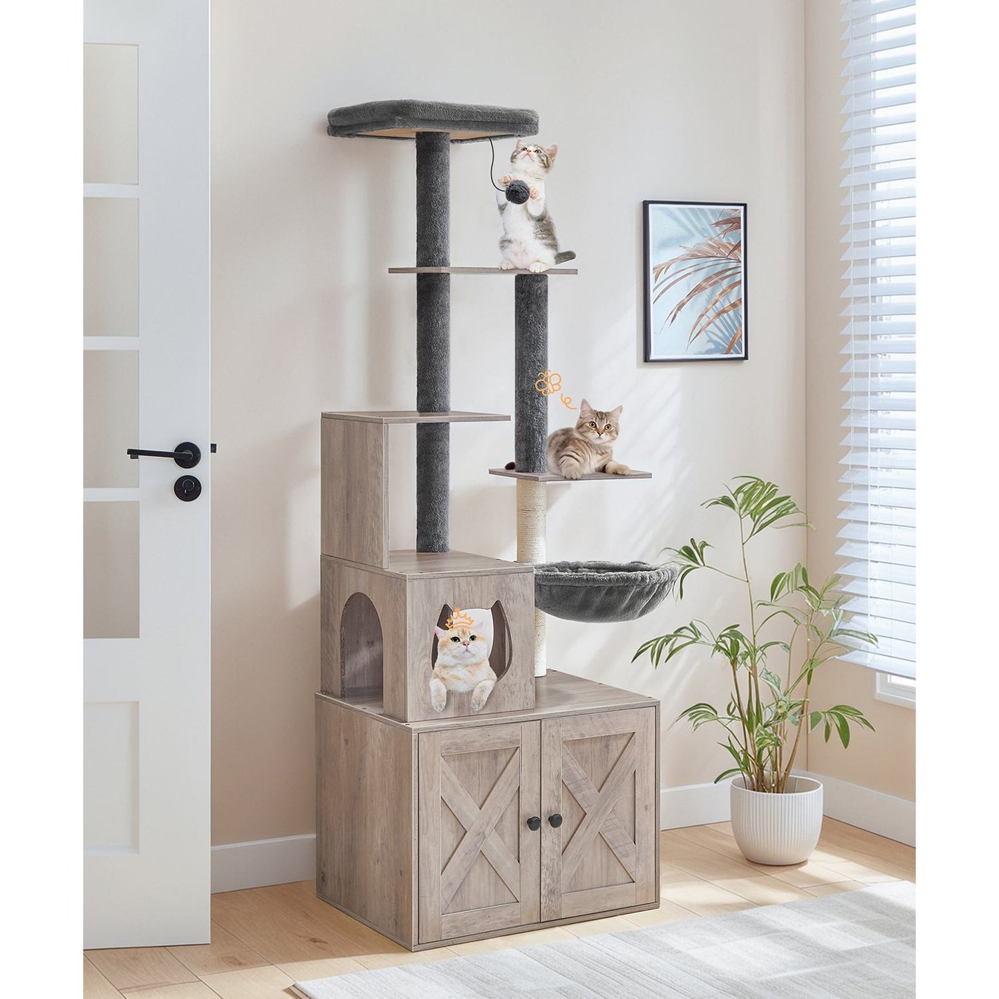 Cat Tree with Litter Box Enclosure - Grey