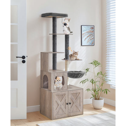 Cat Tree with Litter Box Enclosure - Grey