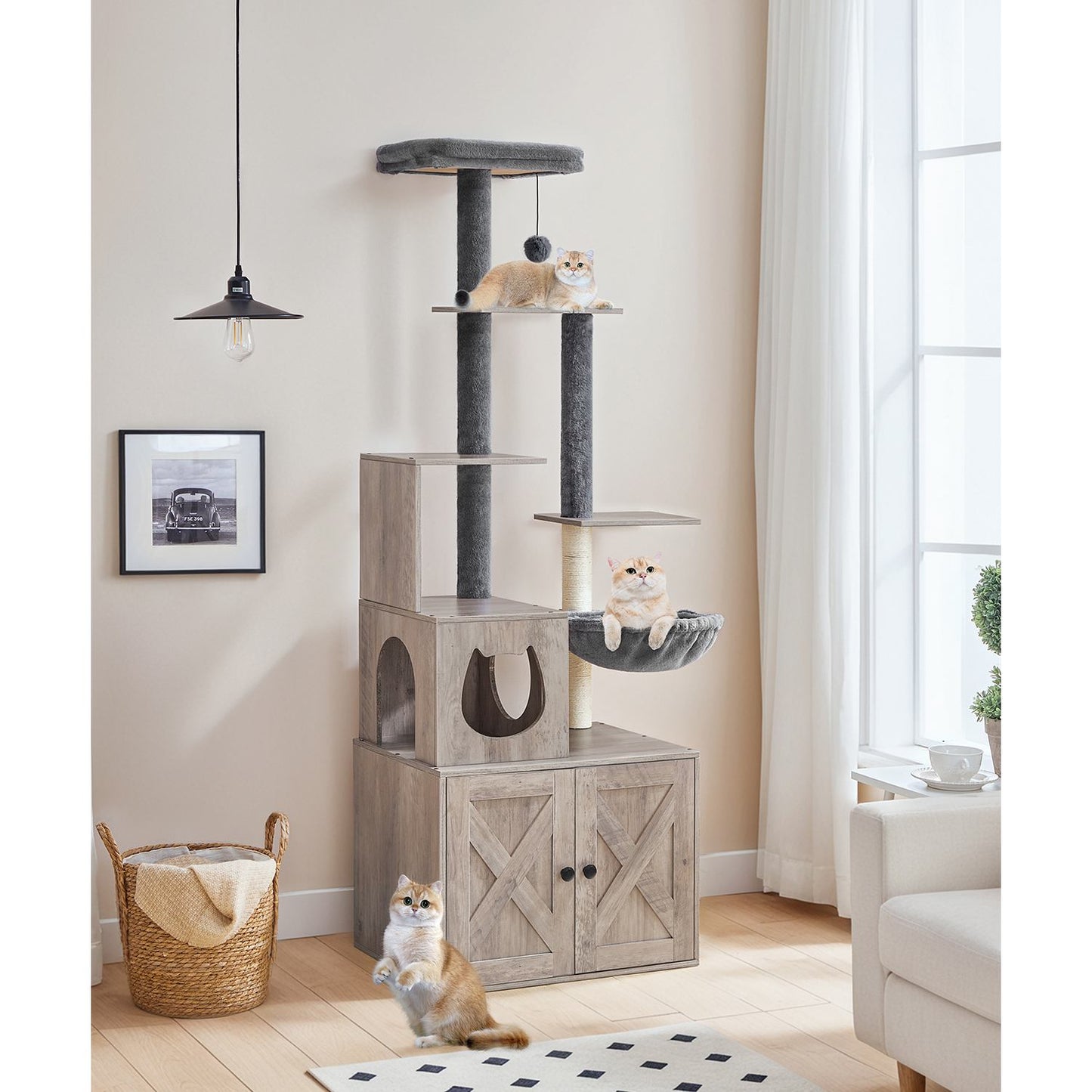 Cat Tree with Litter Box Enclosure - Grey