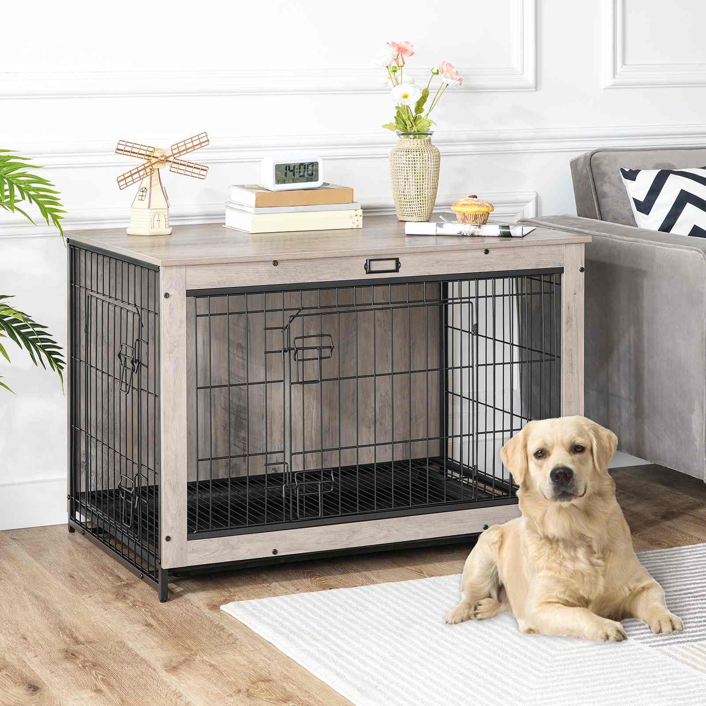 dog crate furniture - grey