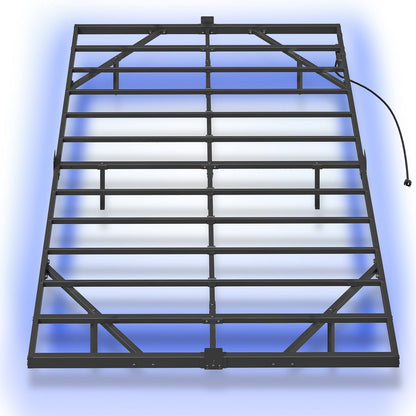 Floating Bed Frame Full Size with Charging Station, LED - Black