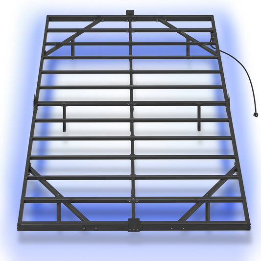 Floating Bed Frame Full Size with Charging Station, LED - Black