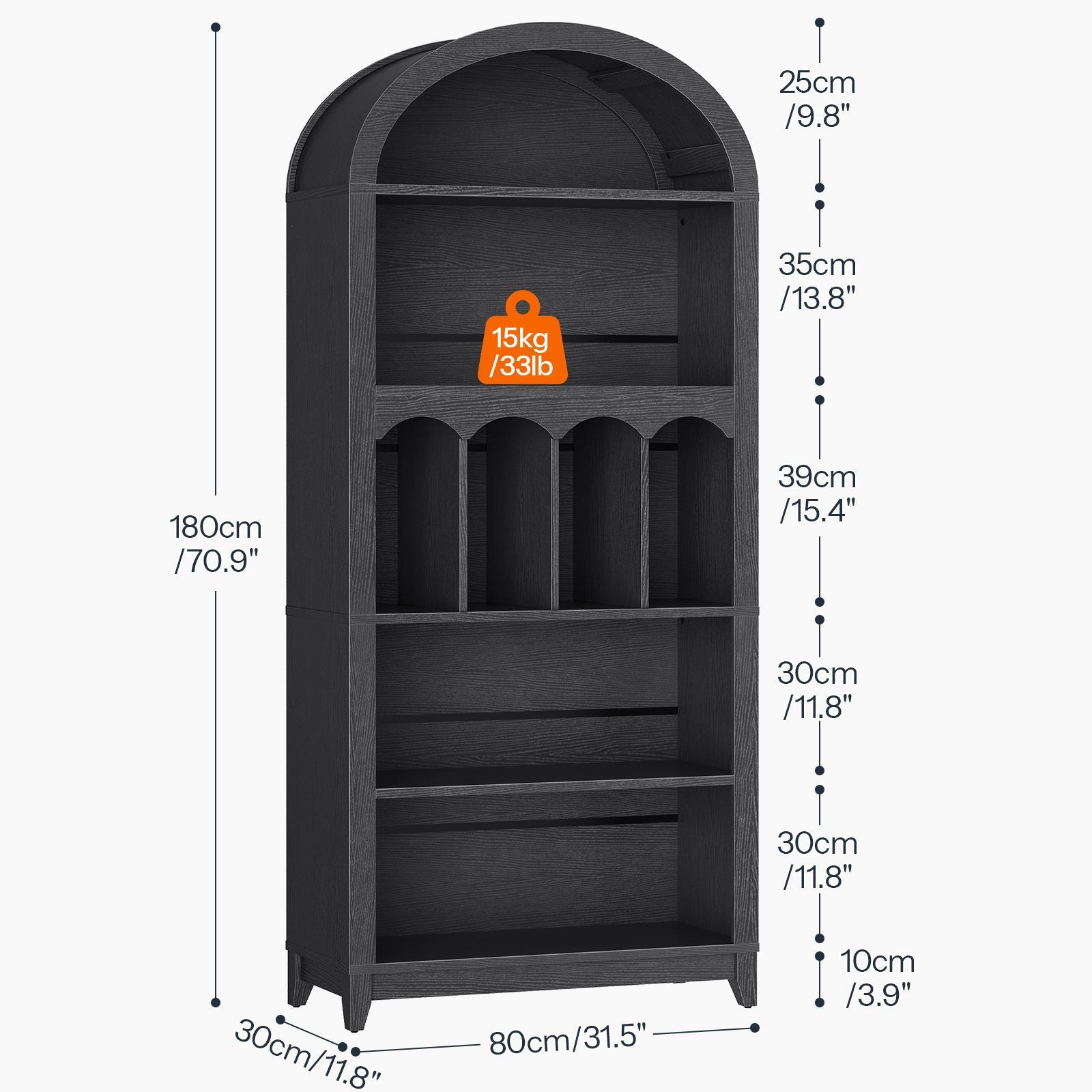 Arched Bookshelf with Storage - Black - HWLEXTRA 