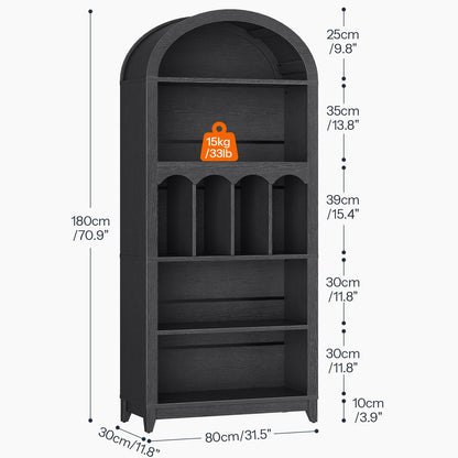 Arched Bookshelf with Storage - Black - HWLEXTRA 