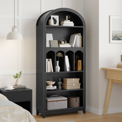 Arched Bookshelf with Storage - Black - HWLEXTRA 