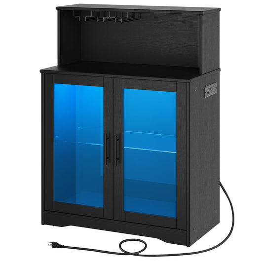 wine bar cabinets with storage with Power Outlets, Coffee Bar - black