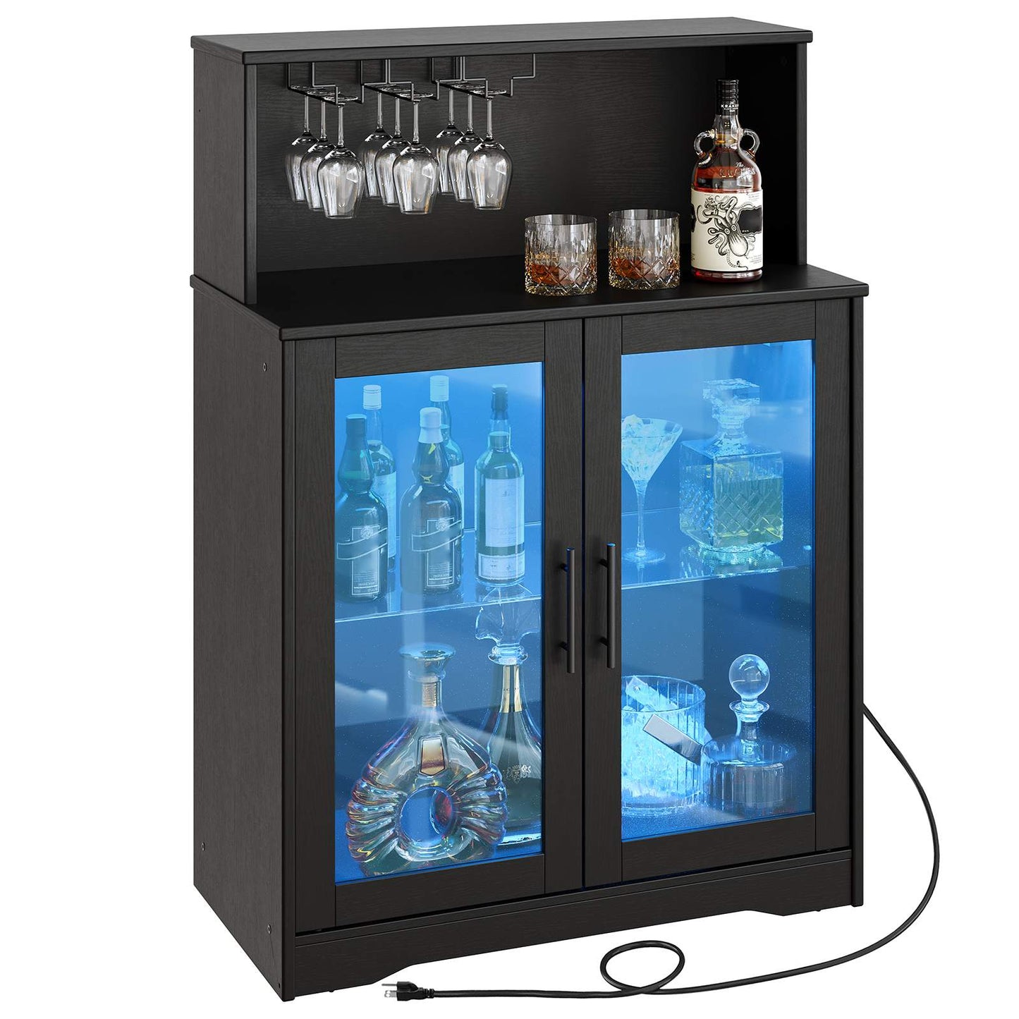 wine bar cabinets with storage with Power Outlets, Coffee Bar - black