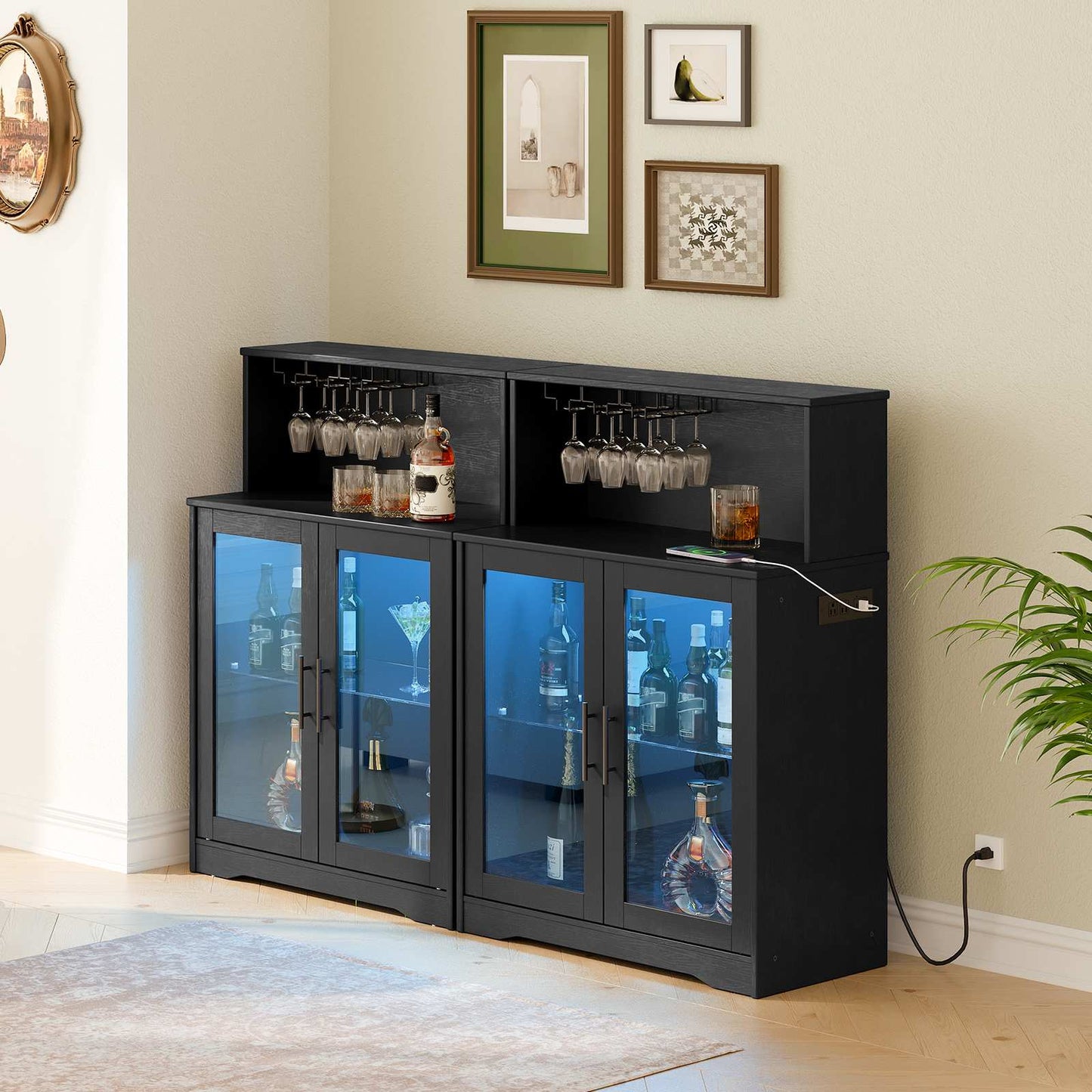 wine bar cabinets with storage with Power Outlets, Coffee Bar - black