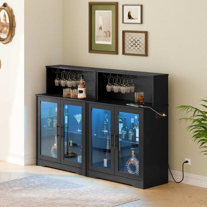 wine bar cabinets with storage with Power Outlets, Coffee Bar - black