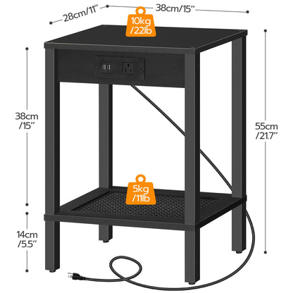 Side Table with Charging Station - Black