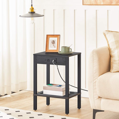 Side Table with Charging Station - Black