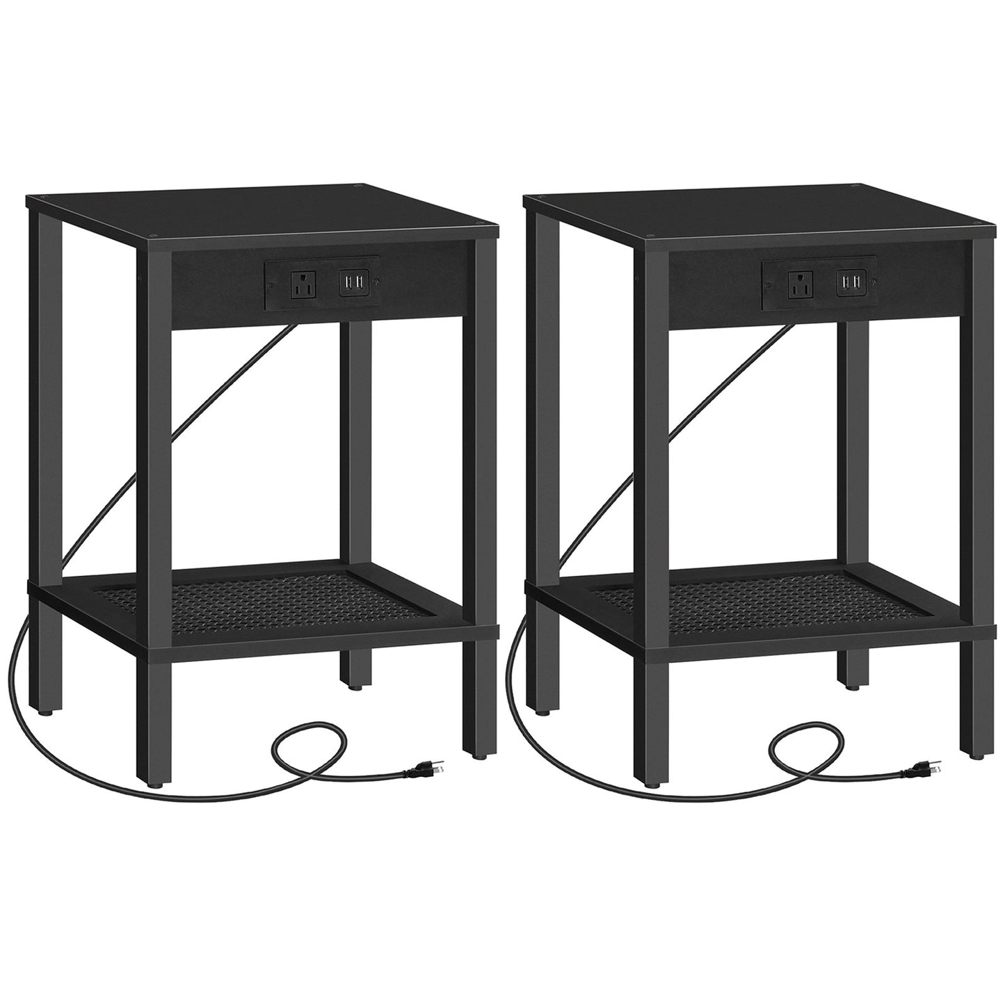 Side Table with Charging Station - Black