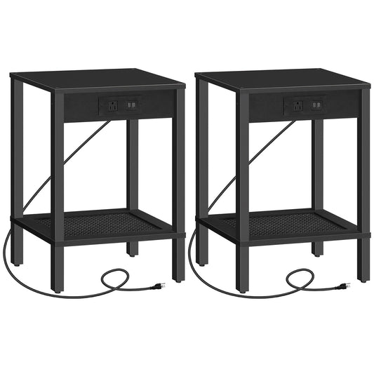 Side Table with Charging Station - Black