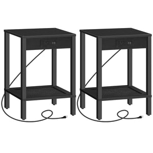 Side Table with Charging Station - Black