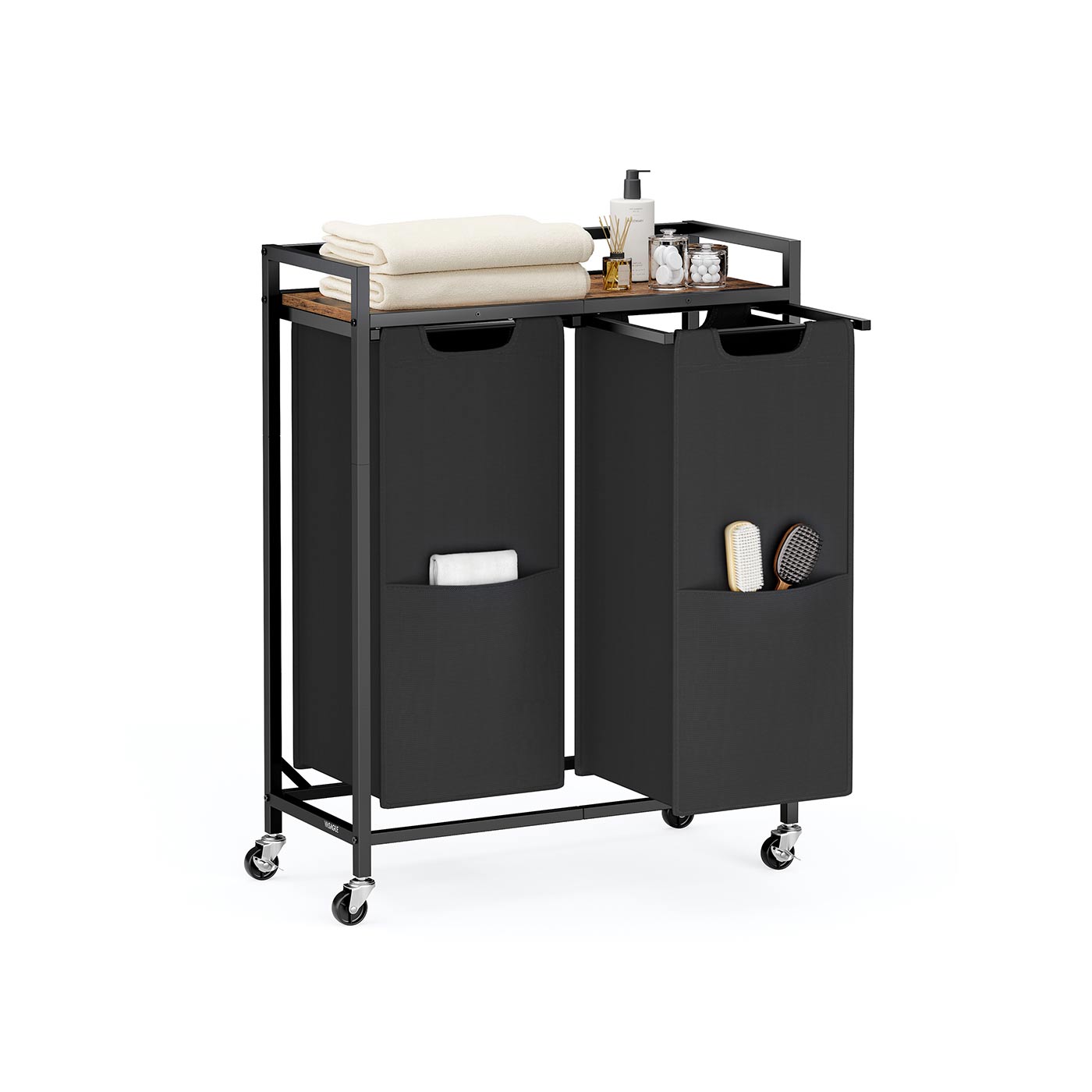 Laundry Sorter 29 Gal. (110 L) 2 Compartments Ink Black and Rustic Brown