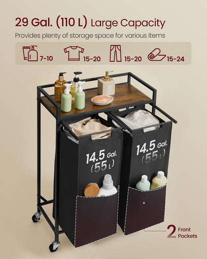 Laundry Sorter 29 Gal. (110 L) 2 Compartments Ink Black and Rustic Brown