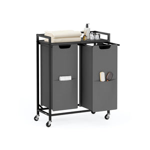 Laundry Sorter, 29 Gal. (110 L) Laundry Hamper Basket with 2 Compartments, Slate Gray and Charcoal Gray