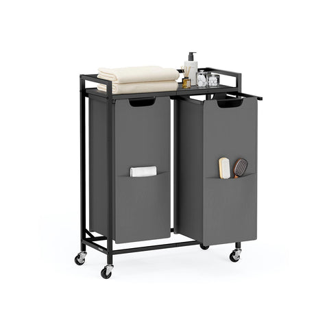 Laundry Sorter, 29 Gal. (110 L) Laundry Hamper Basket with 2 Compartments, Slate Gray and Charcoal Gray