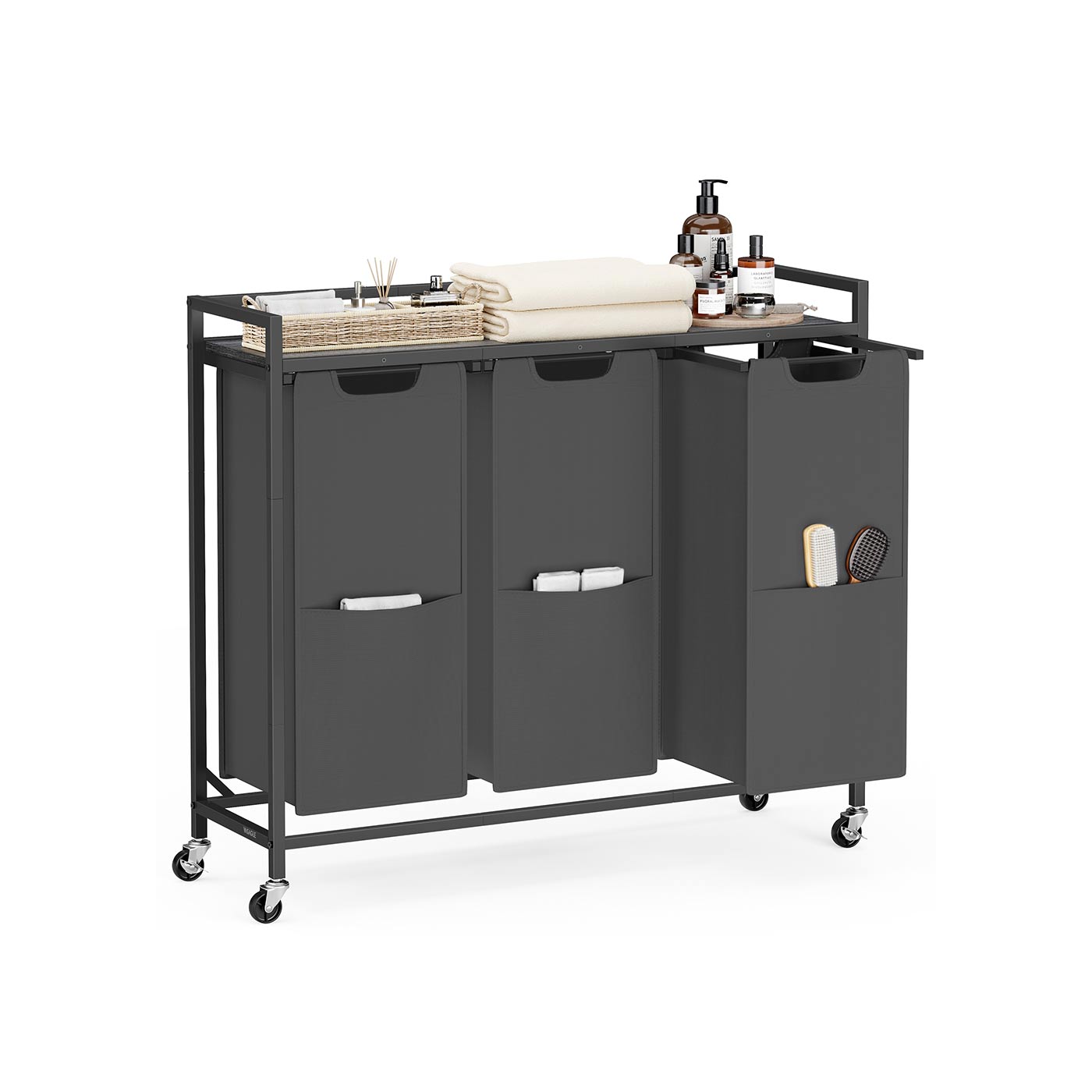 Laundry Sorter, 43.5 Gal. (165 L) Laundry Hamper Basket with 3 Compartments, Slate Gray and Charcoal Gray