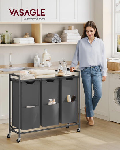 Laundry Sorter, 43.5 Gal. (165 L) Laundry Hamper Basket with 3 Compartments, Slate Gray and Charcoal Gray
