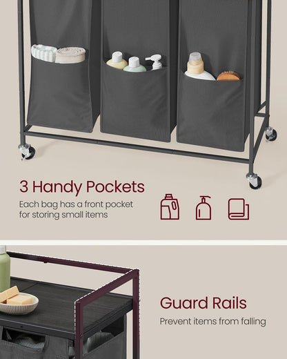 Laundry Sorter, 43.5 Gal. (165 L) Laundry Hamper Basket with 3 Compartments, Slate Gray and Charcoal Gray