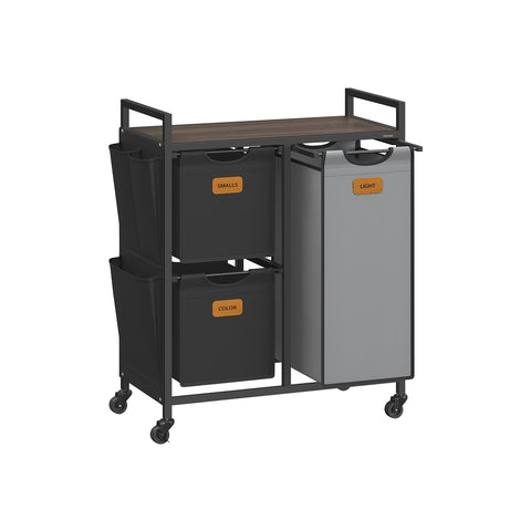 Rolling Laundry Hamper with 3 Compartments, 26.4 Gal. (100 L)