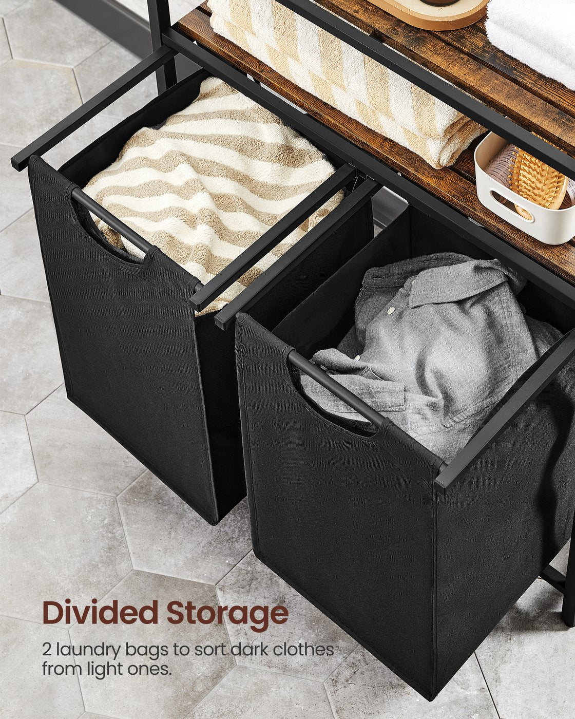 Laundry Hamper with 2 Pull-Out Bags and Shelves - image 3