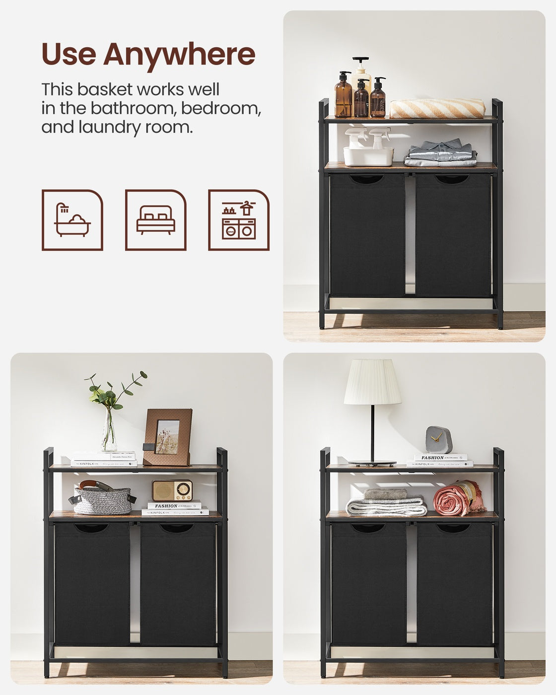 Laundry Hamper with 2 Pull-Out Bags and Shelves - image 9